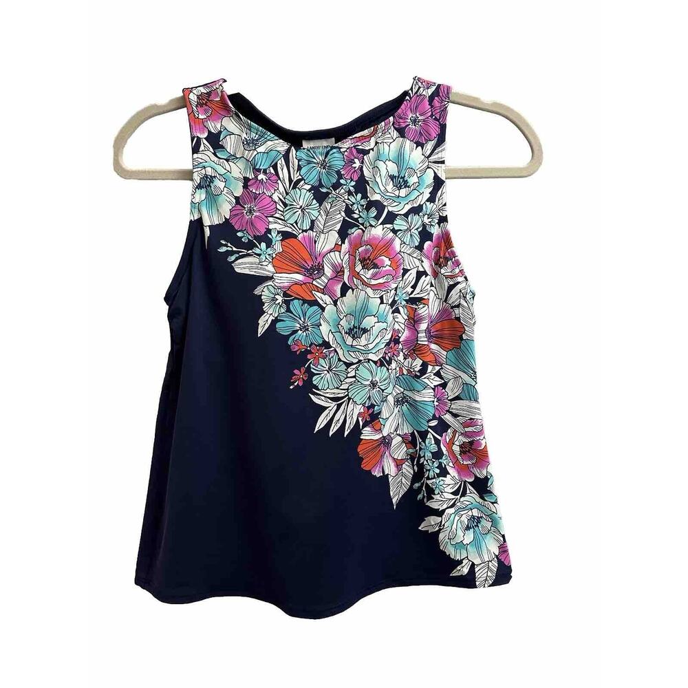 Women's Lands End Blue Floral Swim Tankini Top Size 4 P